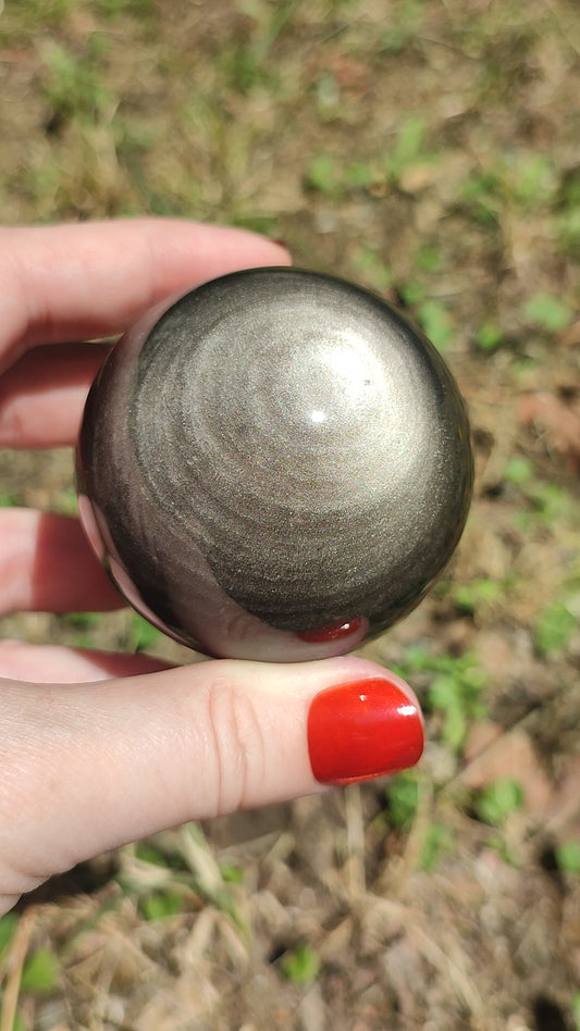 Esfera obsidiana plateada alta calidad - 251 gramos