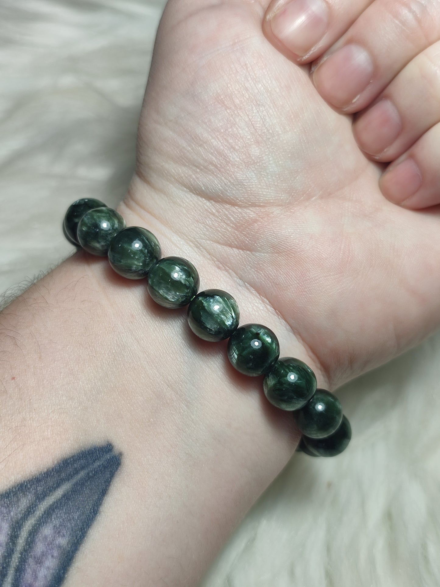 Pulsera unica esferas de serafinita extra 10 mm
