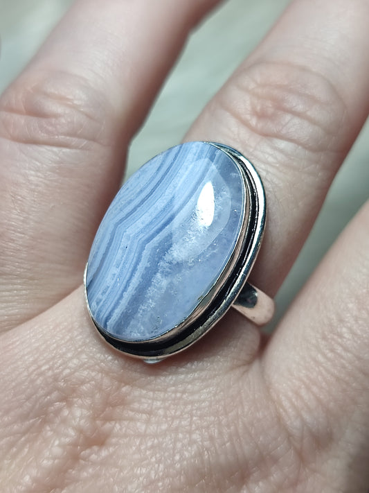 Anillo baño de plata con calcedonia azul - ref.44