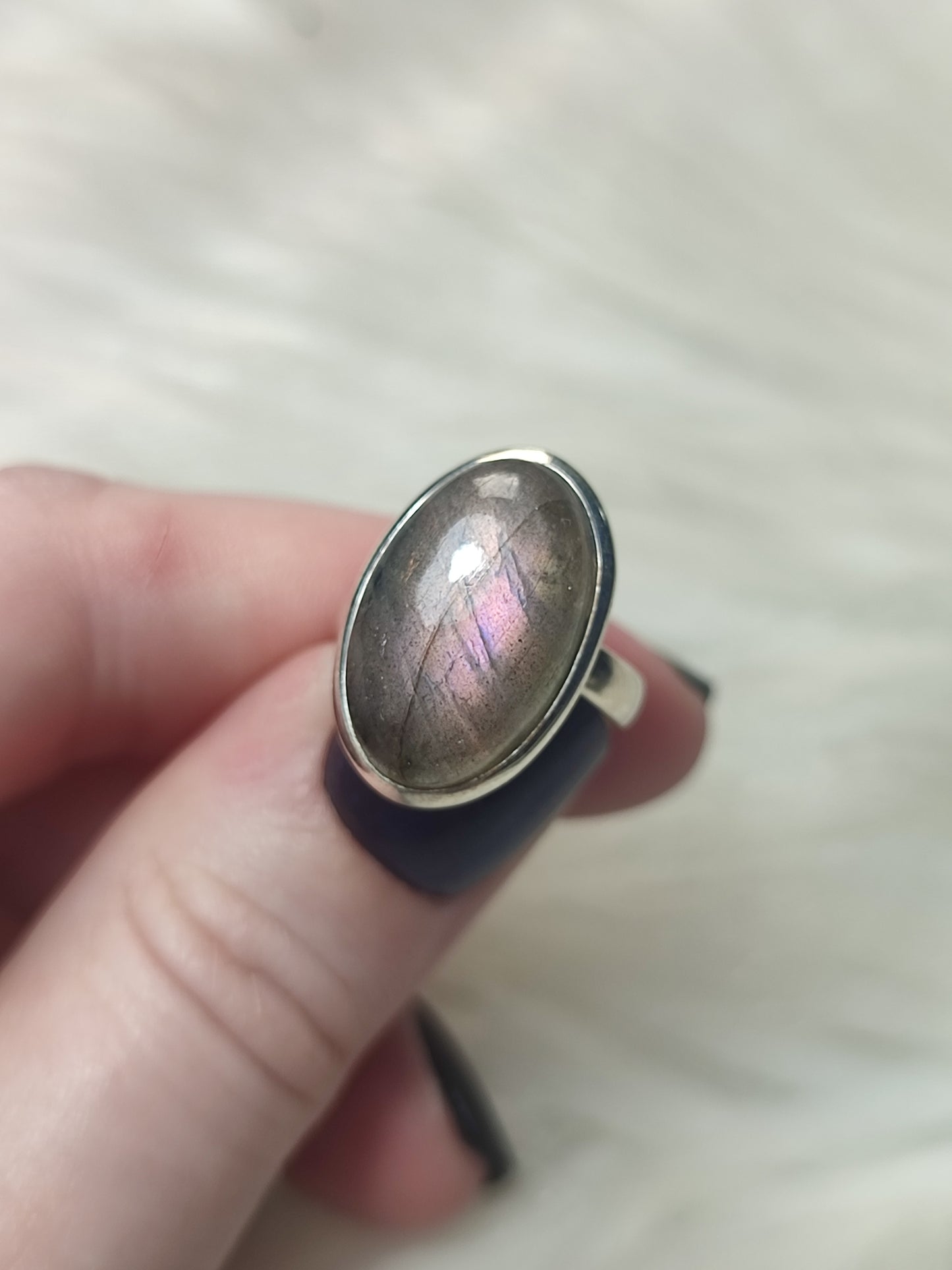 Anillo plata 925 con labradorita multicolor - ajustable n° 20