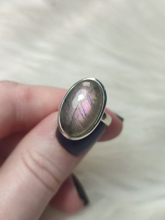 Anillo plata 925 con labradorita multicolor - ajustable n° 20