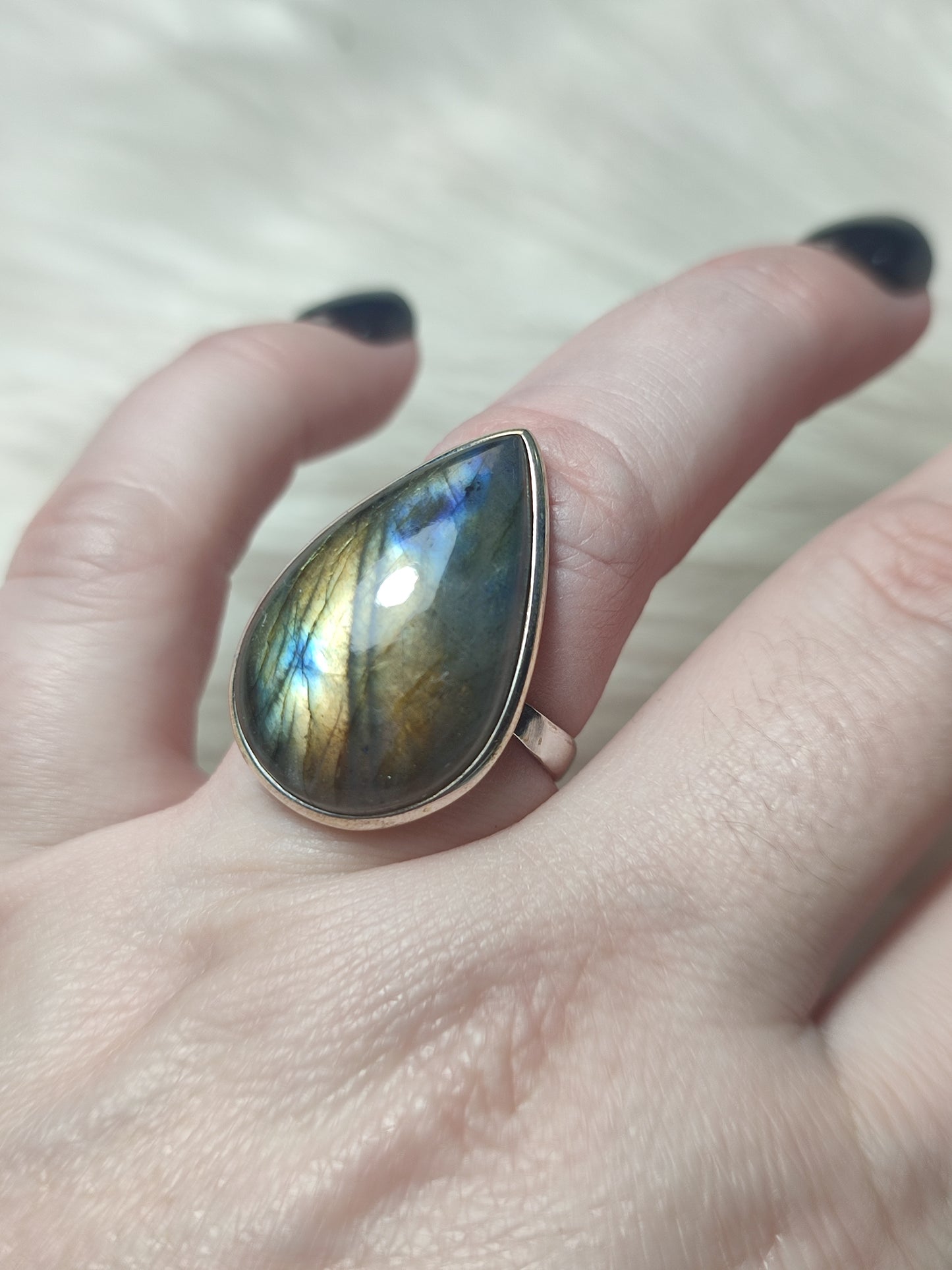 Anillo plata 925 con labradorita multicolor - ajustable n° 48