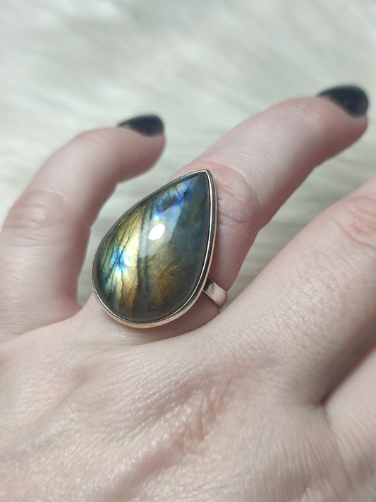 Anillo plata 925 con labradorita multicolor - ajustable n° 48