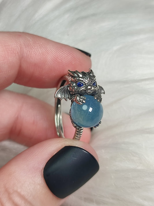 Anillo plata de ley 925 con aguamarina - Dragón bebé 305