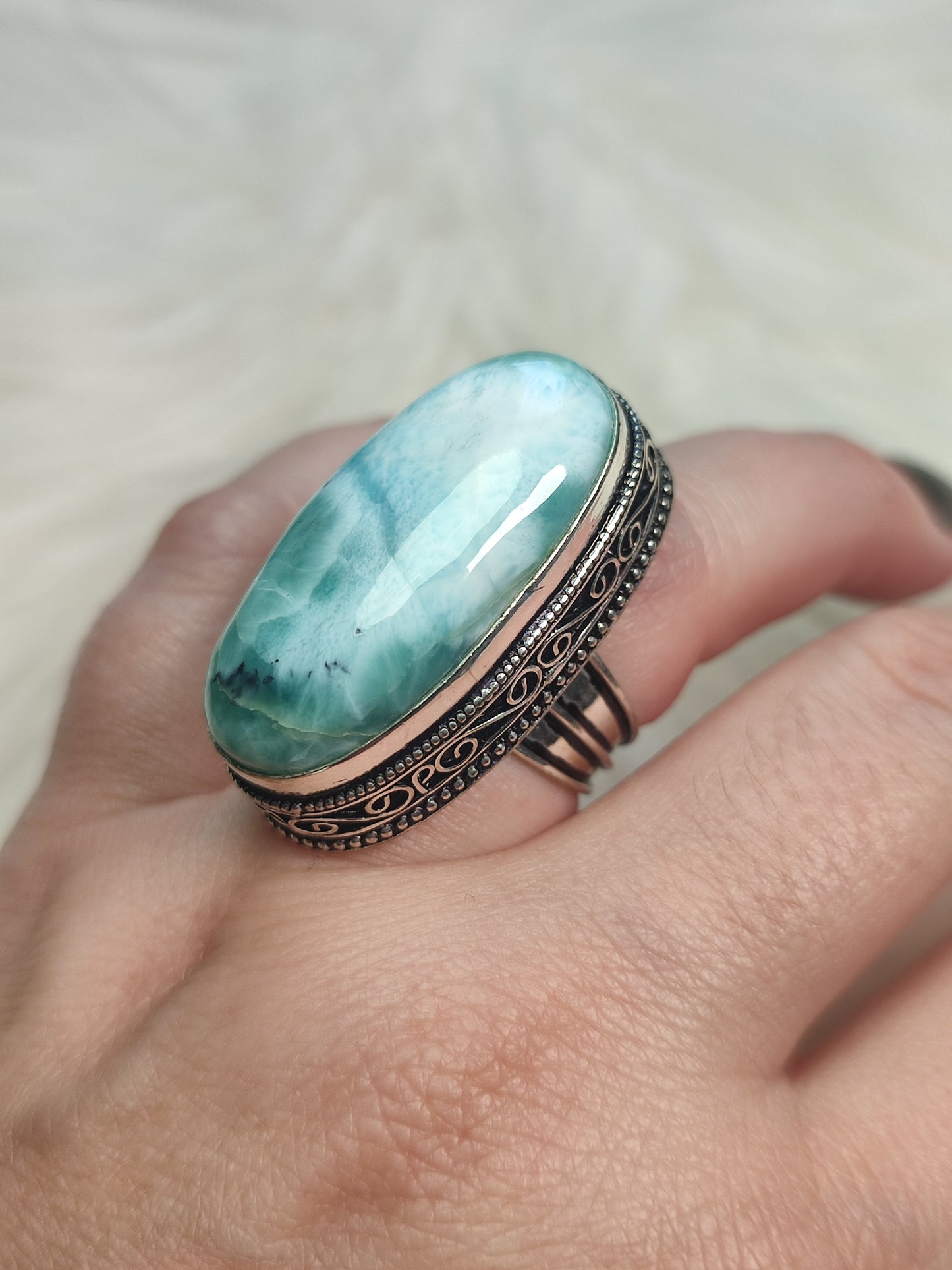 Anillo baño de plata larimar AP