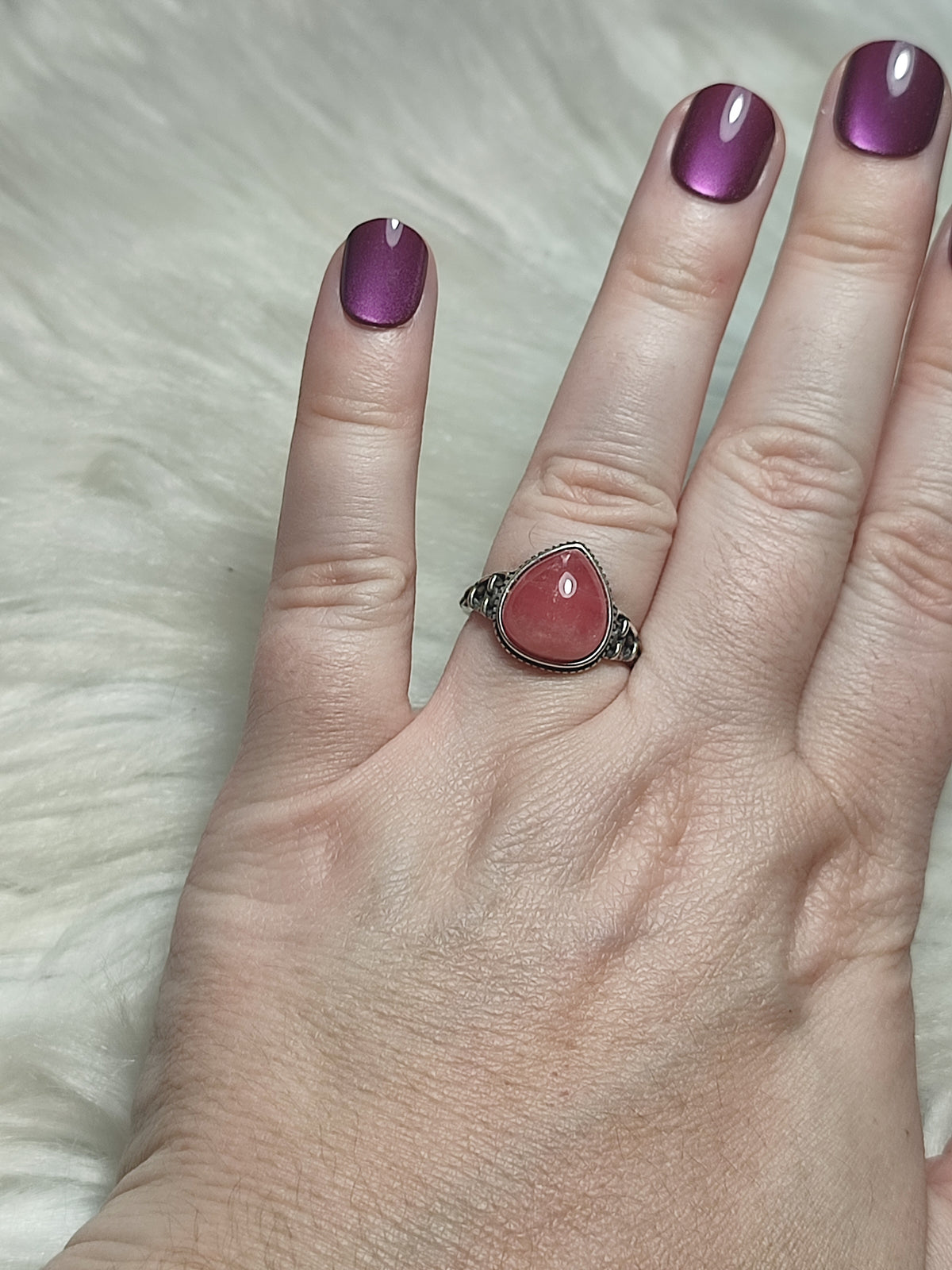 Anillo plata 925 con rodocrosita AAA - ajustable número 33