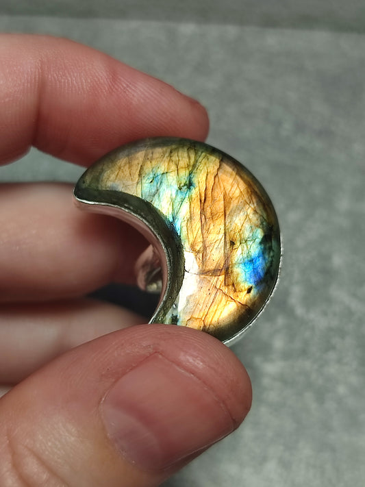 Anillo luna baño de plata con labradorita - Ajustable 22