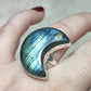 Anillo luna baño de plata con labradorita - Ajustable 61