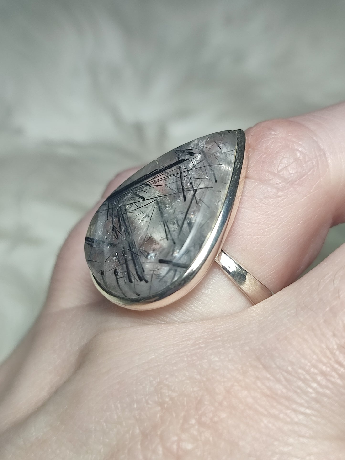 Anillo plata 925 con cuarzo con turmalina negra - ajustable n° 7