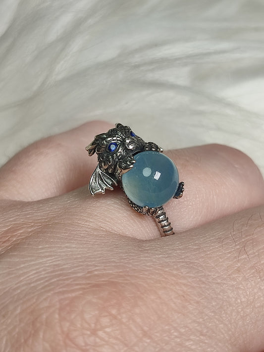 Anillo plata de ley 925 con aguamarina - Dragón bebé 305