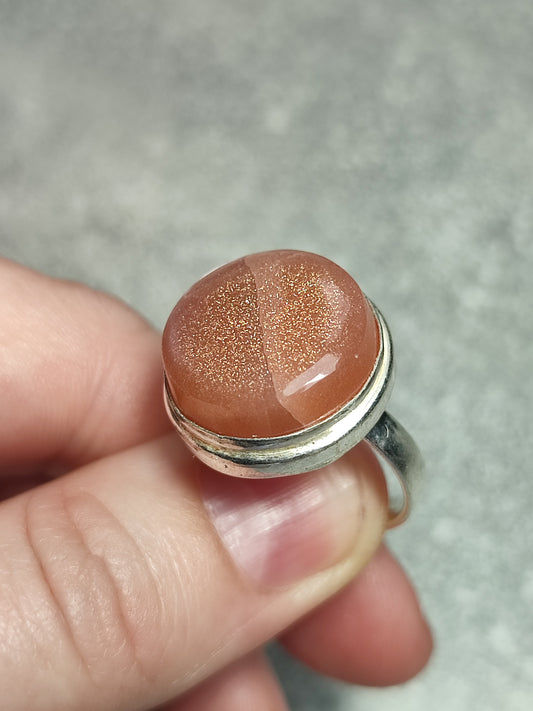 Anillo baño de plata con piedra luna y sol mix n°8