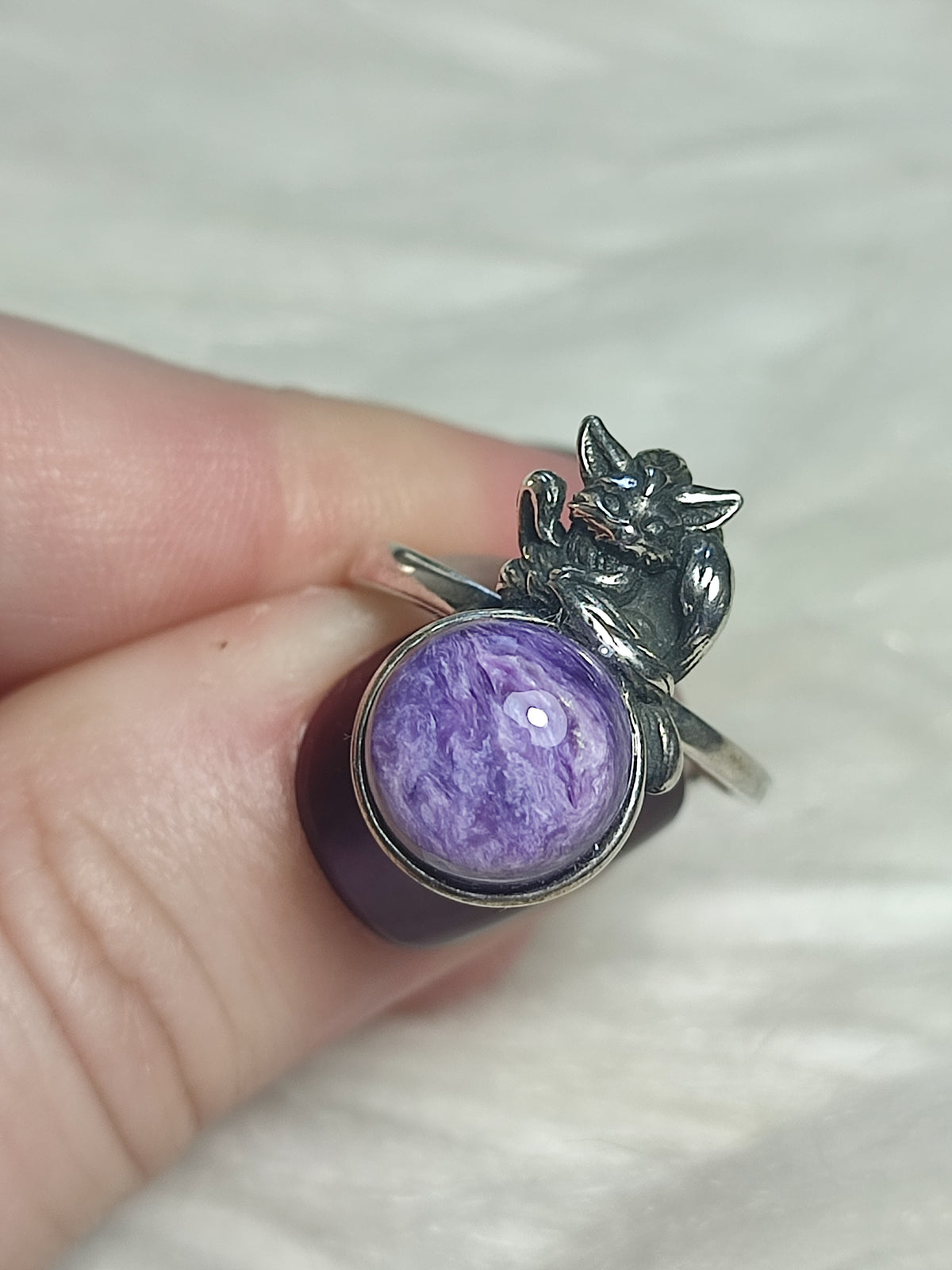 Anillo plata 925 con charoita - ajustable n° 18 kitsune