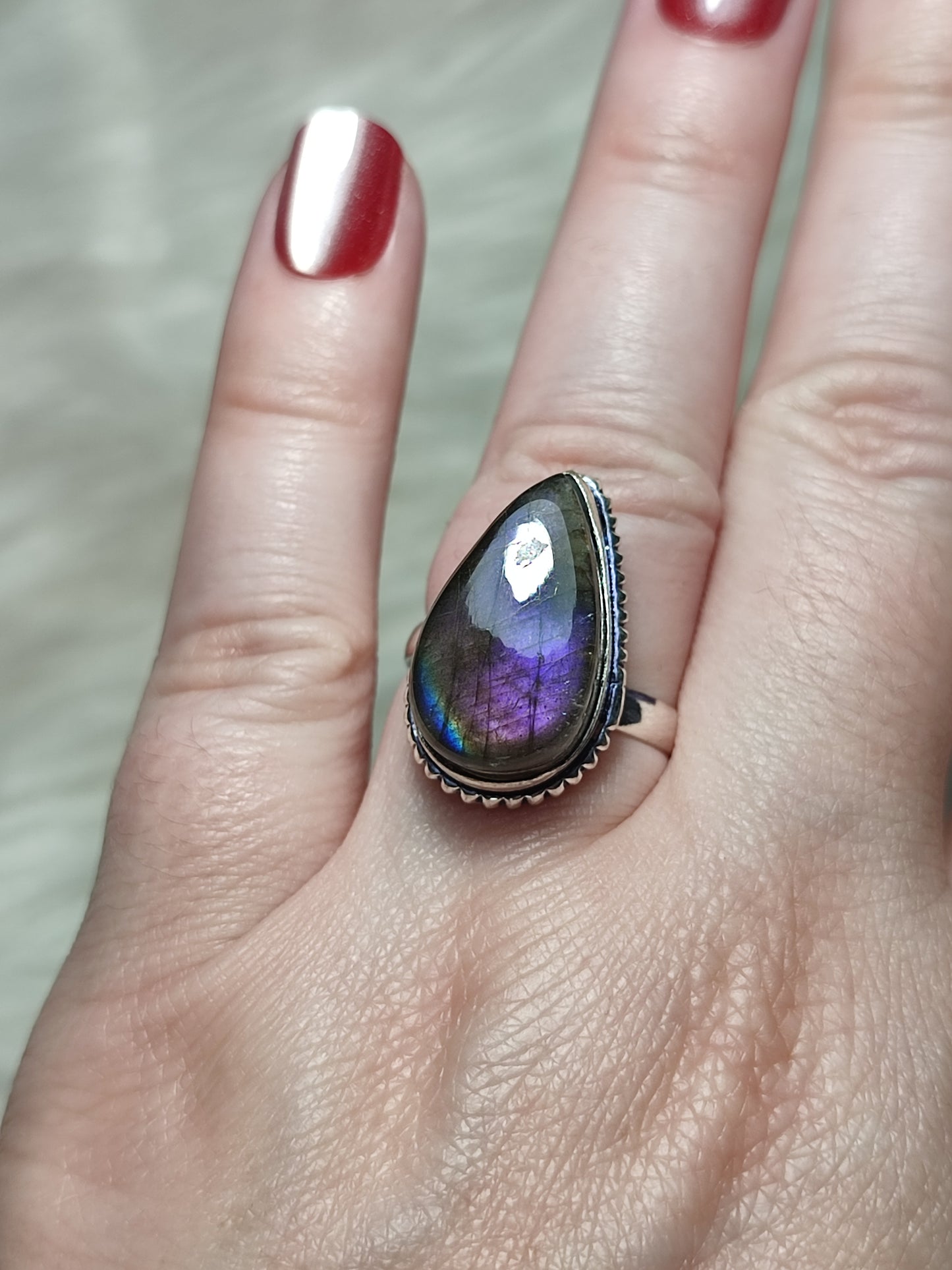 Anillo luna baño de plata con labradorita - Ajustable 103