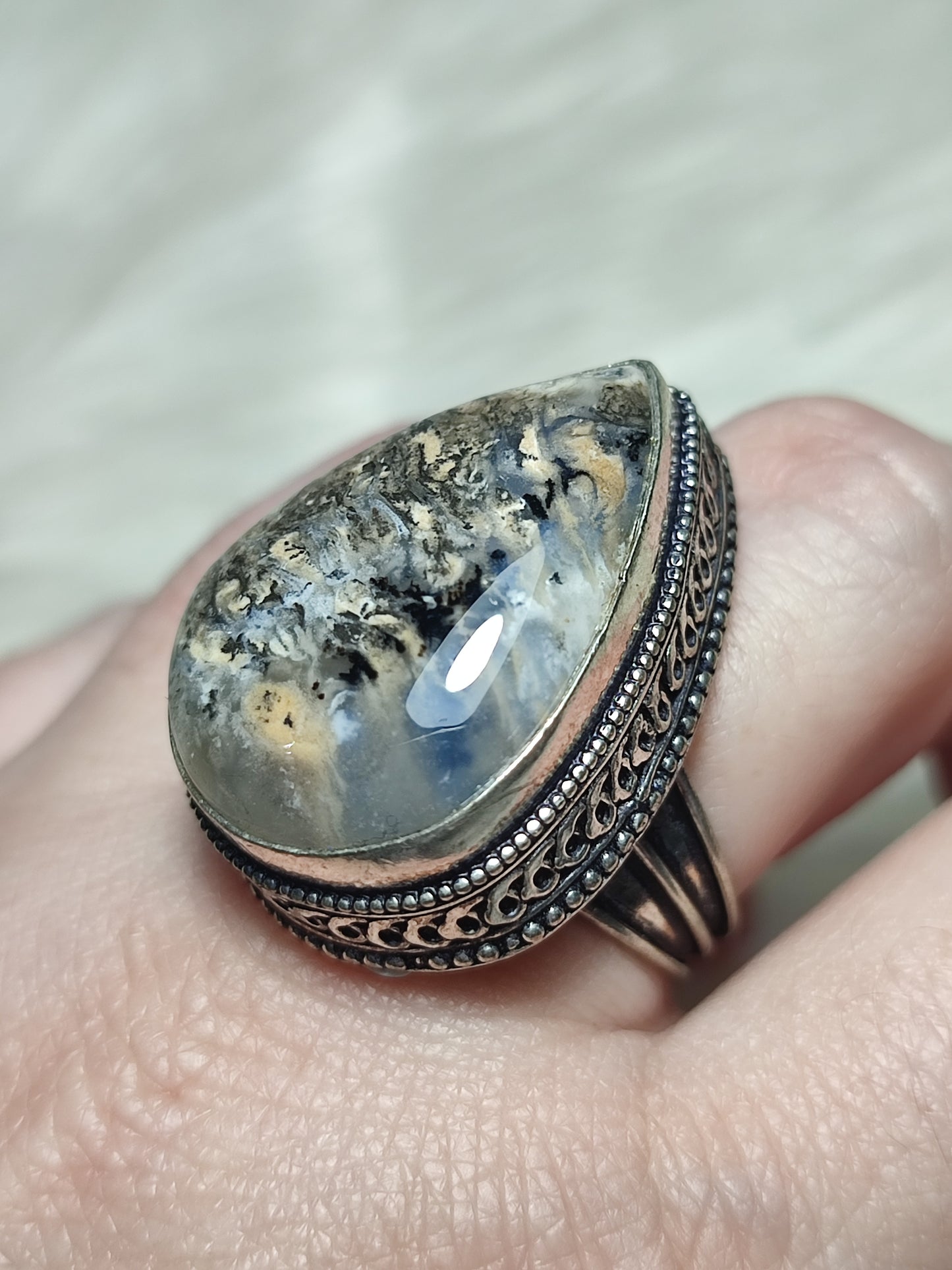 Anillo baño de plata con ágata - ref.60