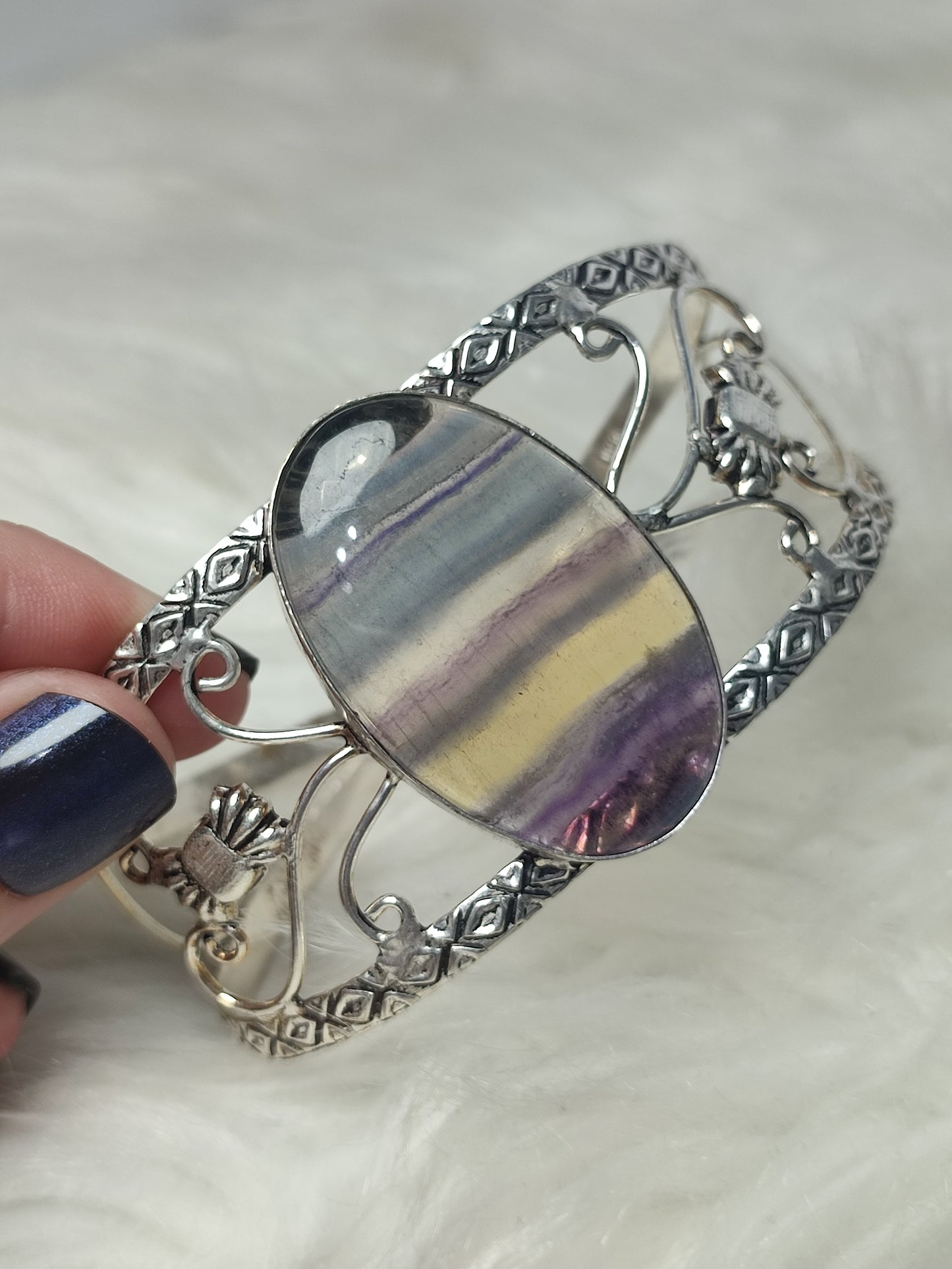 Conjunto baño de plata y flúorita multicolor