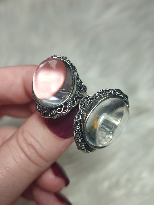 Anillo bisutería con cuarzo roca - Ajustable  18 a 19 mm
