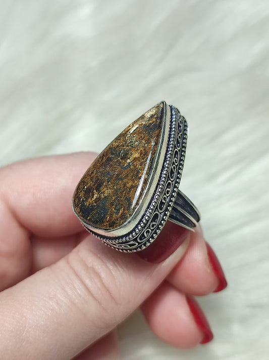 Anillo baño de plata con broncita ref.35