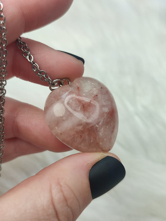 Collar en acero con corazón cuarzo hematoide - N°235