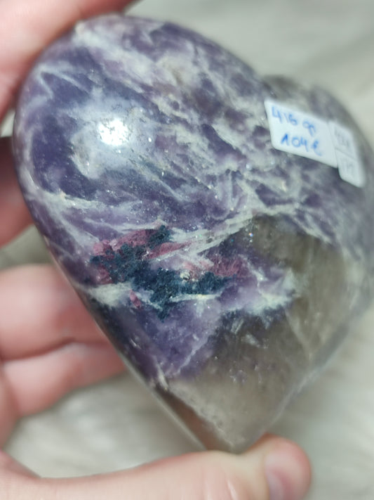 Gran corazón piedra unicornio 416 gramos con turmalina azul 💙