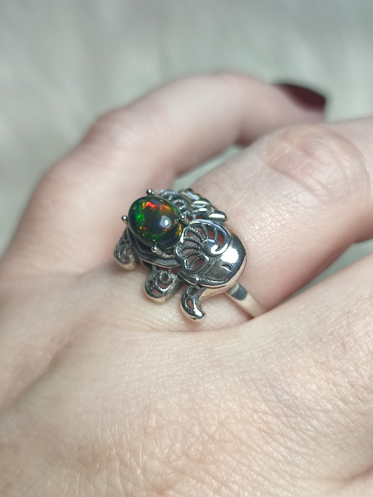 Anillo plata 925 con ópalo negro - ajustable n° 28