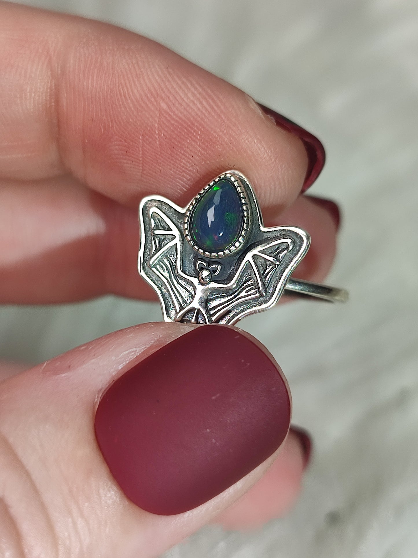 Anillo plata de ley 925 con ópalo negro n° 48
