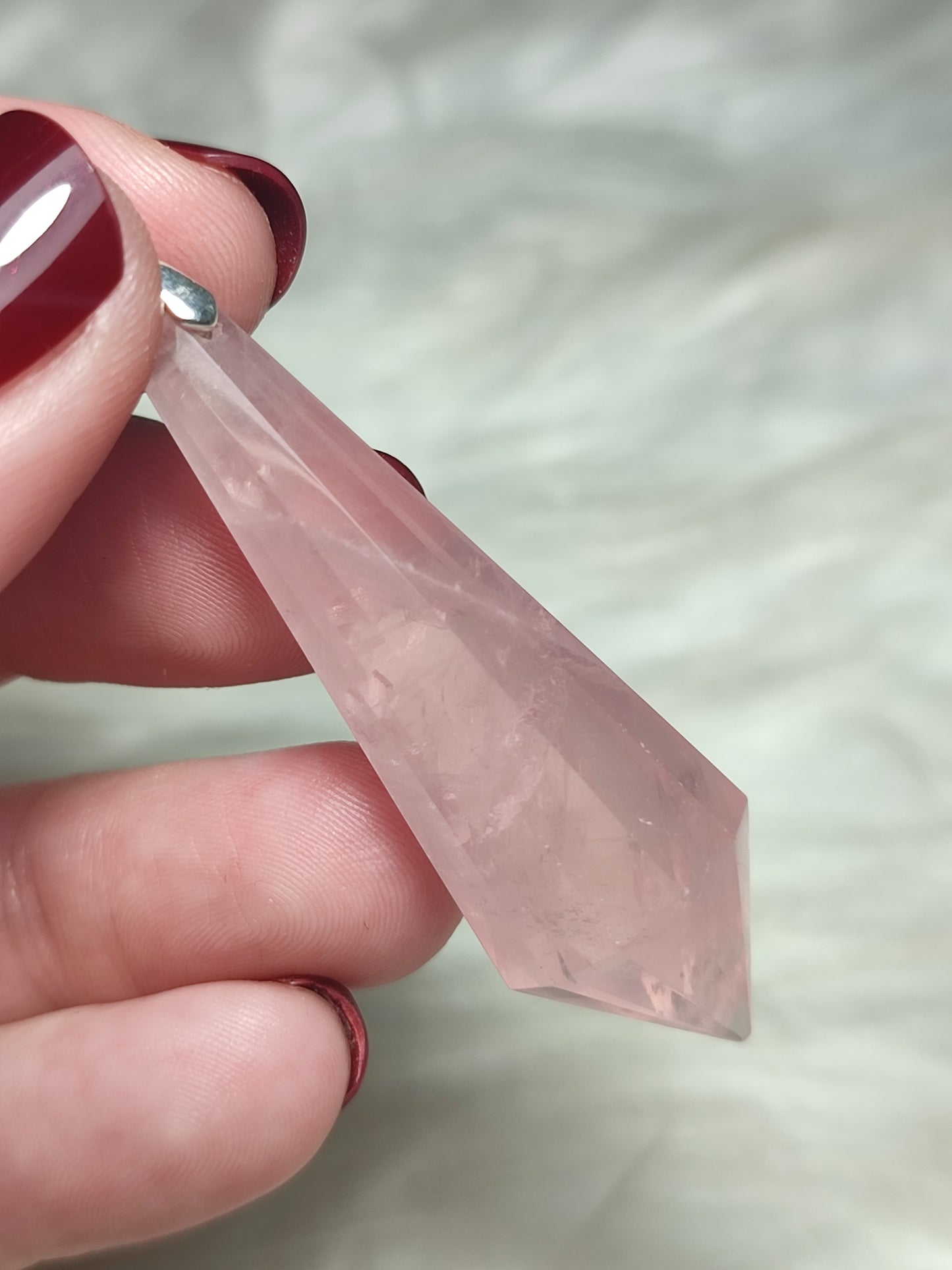 Colgante péndulo talla vogel 12 caras - Cuarzo rosa Extra
