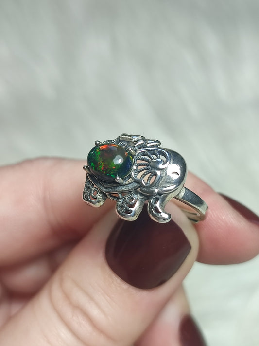 Anillo plata 925 con ópalo negro - ajustable n° 28