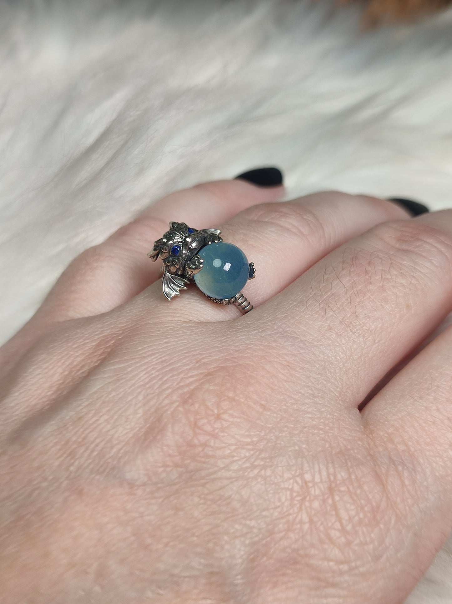 Anillo plata de ley 925 con aguamarina - Dragón bebé 305