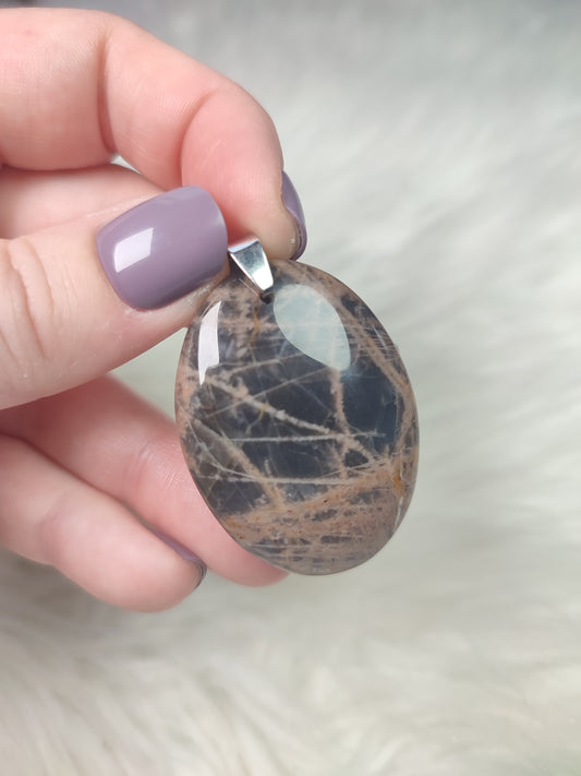 Colgante acero con piedra luna negra n°A5
