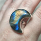 Anillo luna baño de plata con labradorita - Ajustable 88