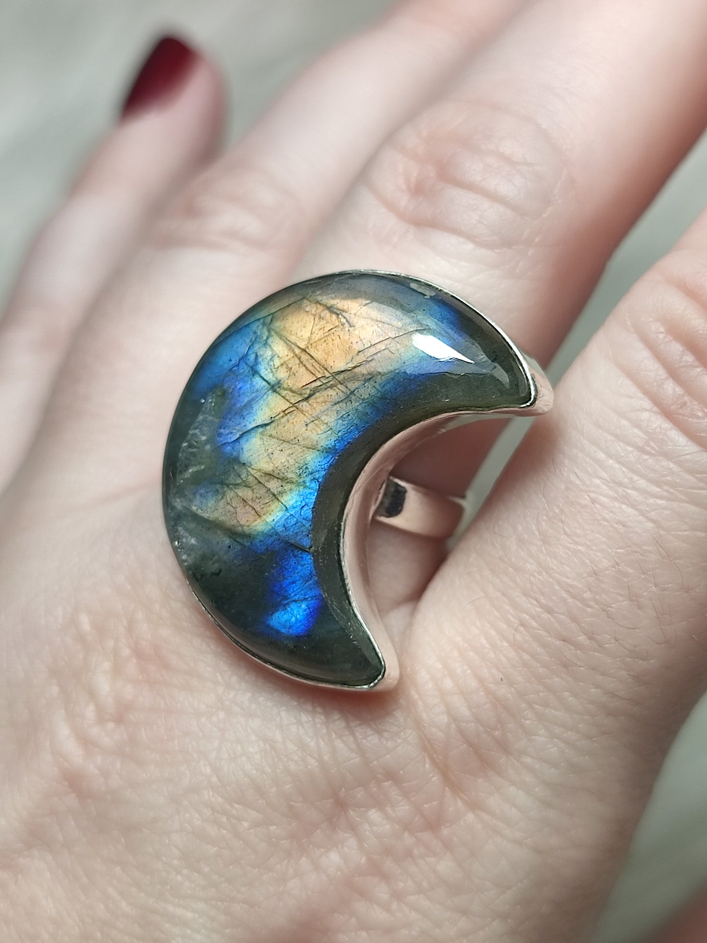 Anillo luna baño de plata con labradorita - Ajustable 88