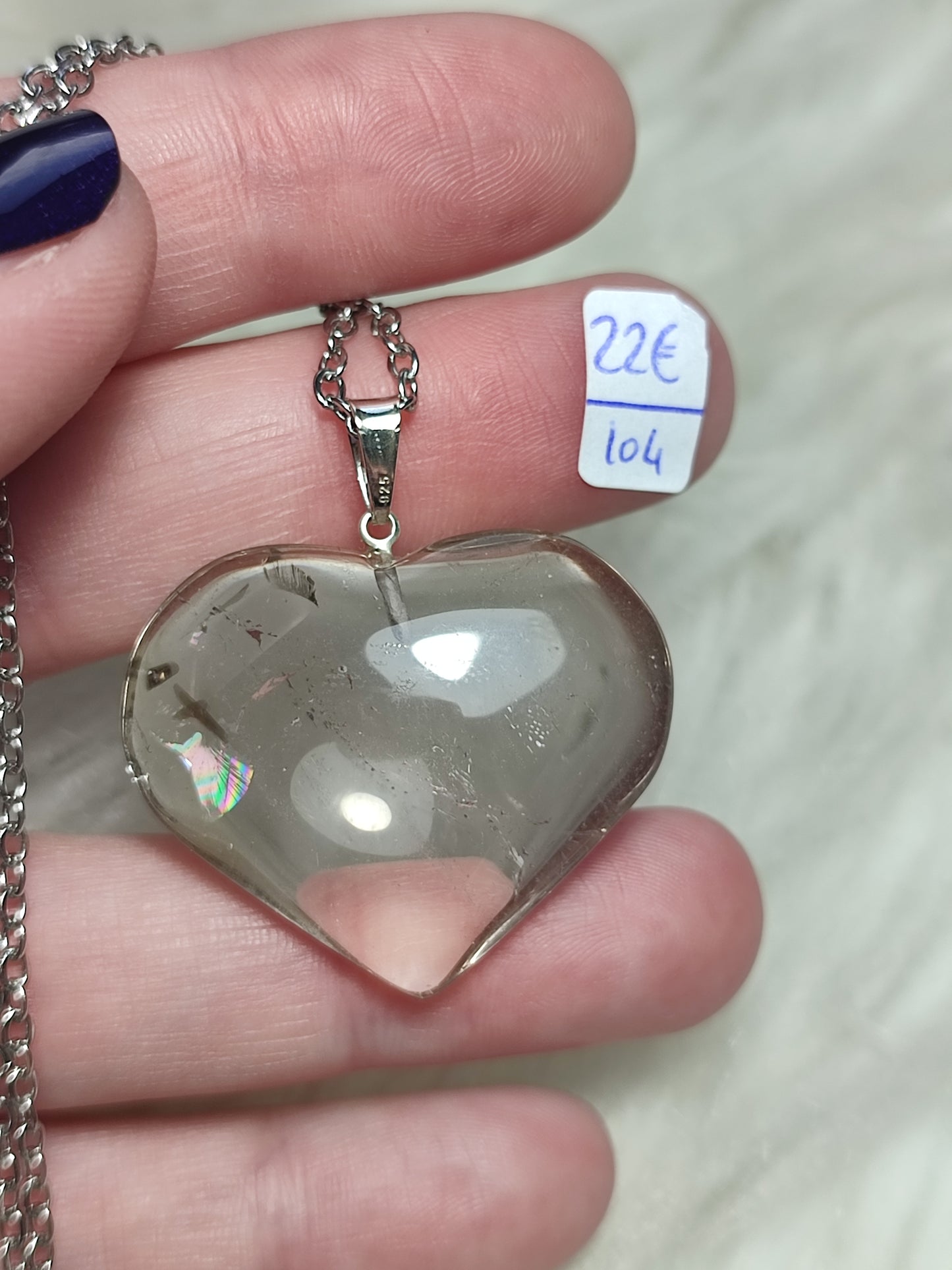 Collar corazón cuarzo ahumado plata - N°104