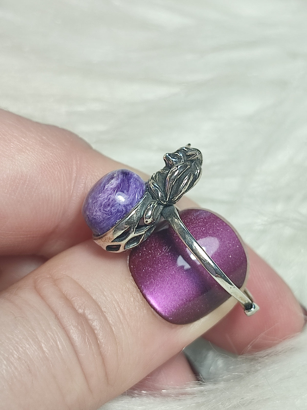 Anillo plata 925 con charoita - ajustable n° 18 kitsune