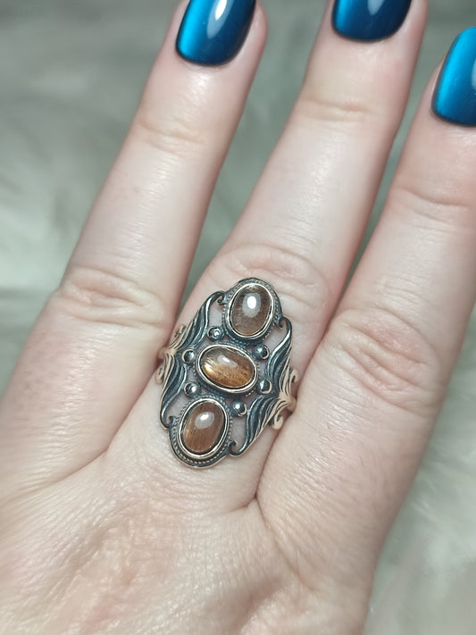 Anillo plata 925 con piedra sol latticce - ajustable n° 13