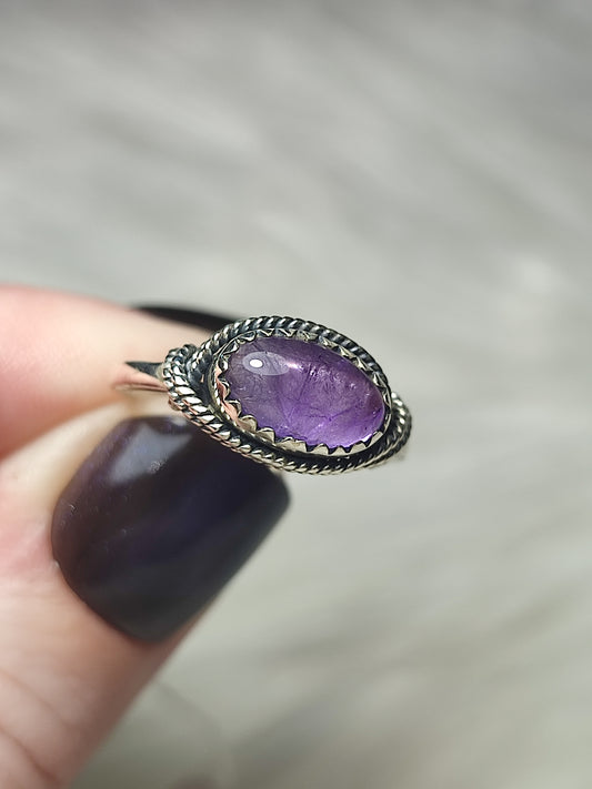 Anillo plata de ley 925 con amatista de 18 mm diámetro - n°95