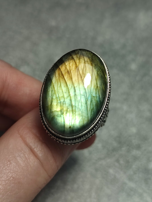 Anillo baño de plata con labradorita n°1