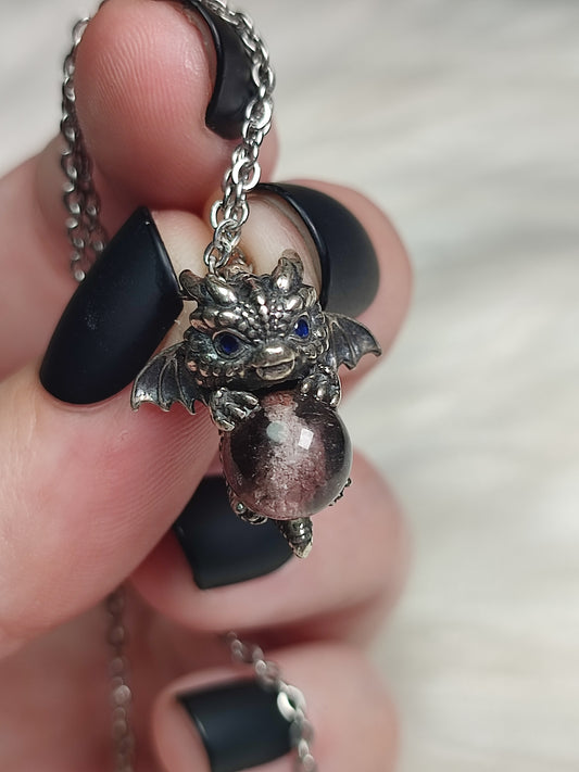 Colgante plata de ley 925 con cuarzo jardín - Dragón bebé 110
