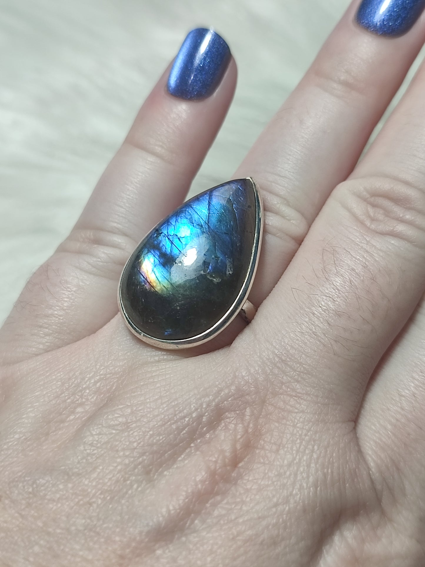 Anillo plata 925 con labradorita - ajustable n° 44