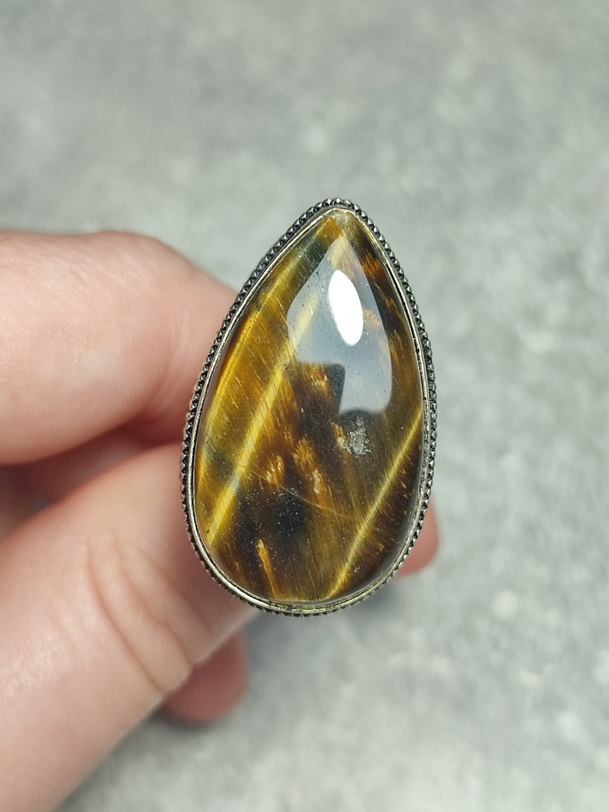 Anillo baño de plata con ojo tigre  mix n°7