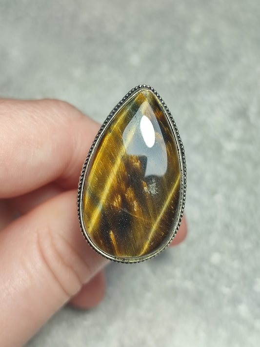 Anillo baño de plata con ojo tigre  mix n°7