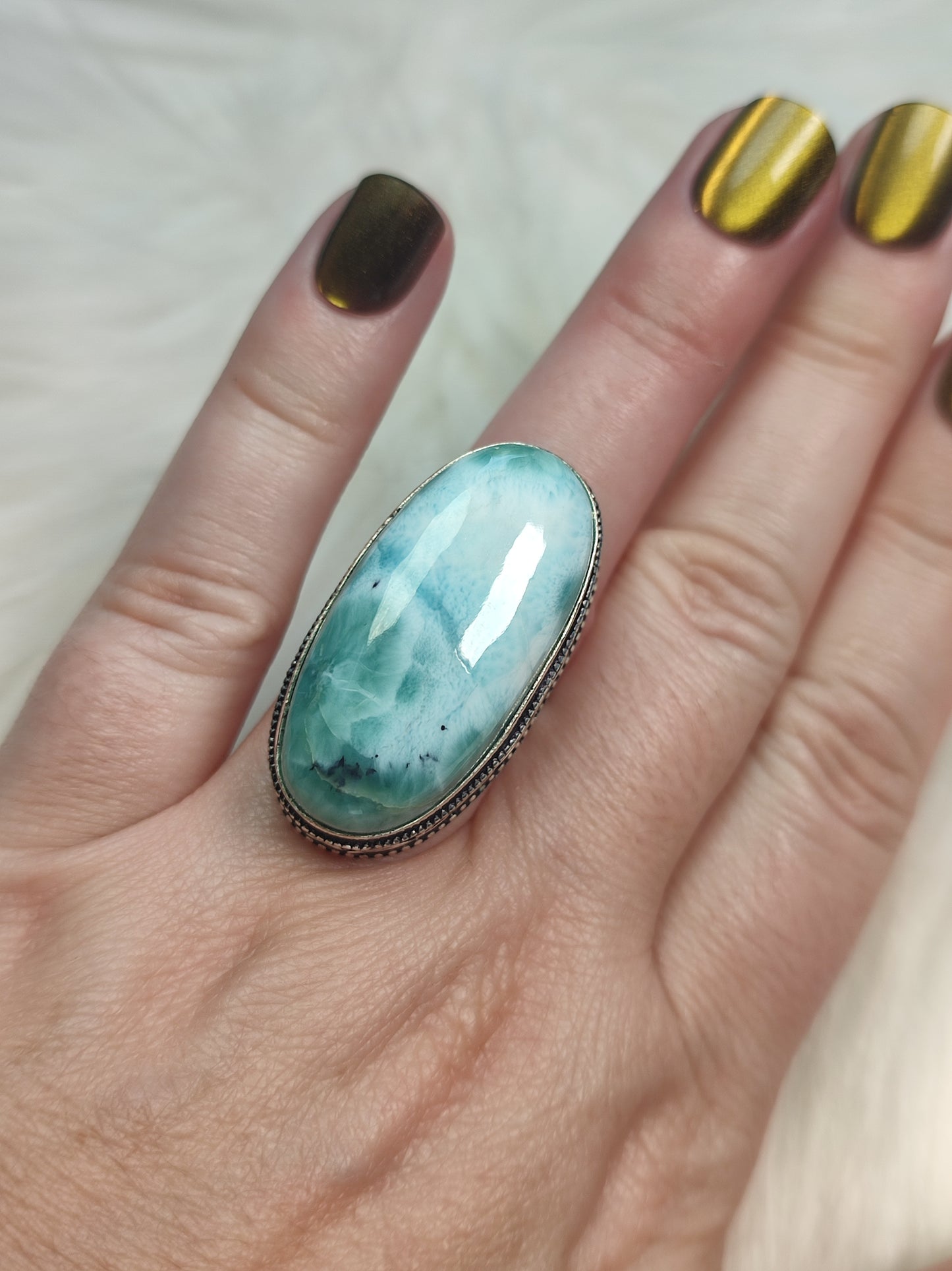 Anillo baño de plata larimar AP