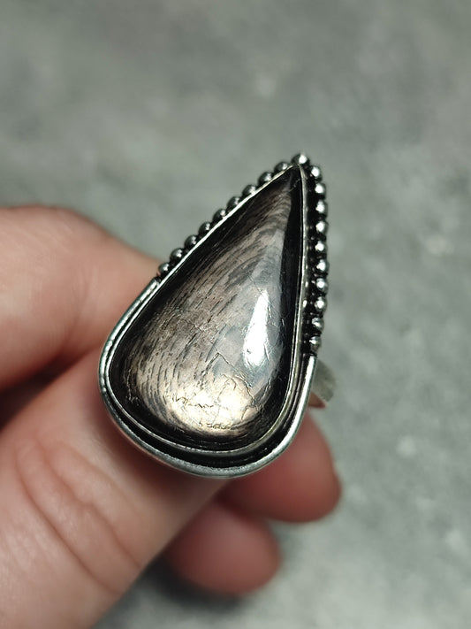 Anillo baño de plata con hiperstena n°11