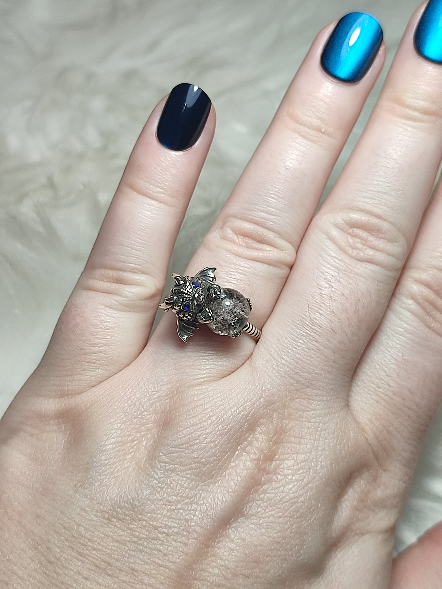 Anillo plata 925 con cuarzo jardín dragón - ajustable n° 37