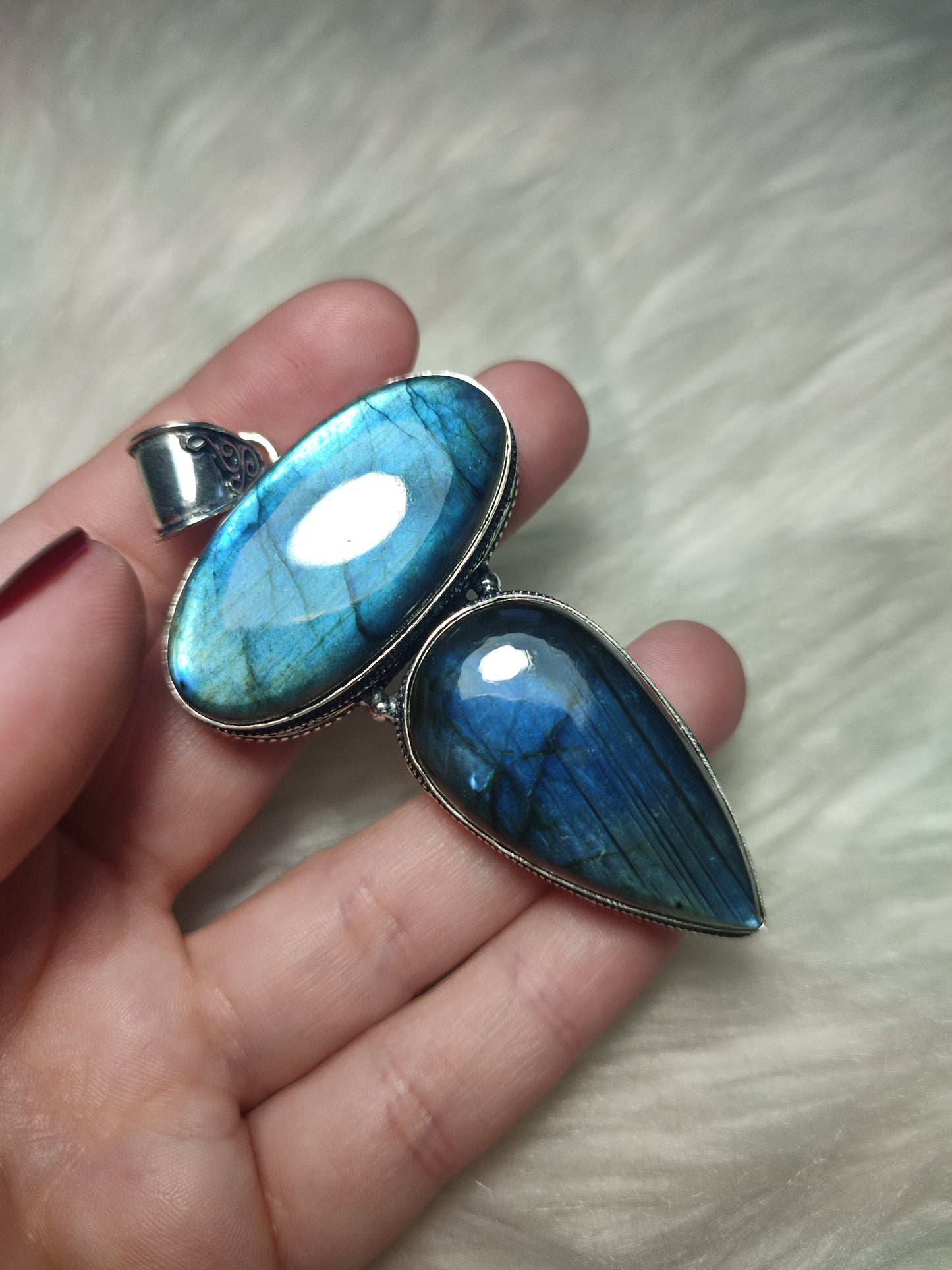 Colgante baño plata y Labradorita doble flash n° 77