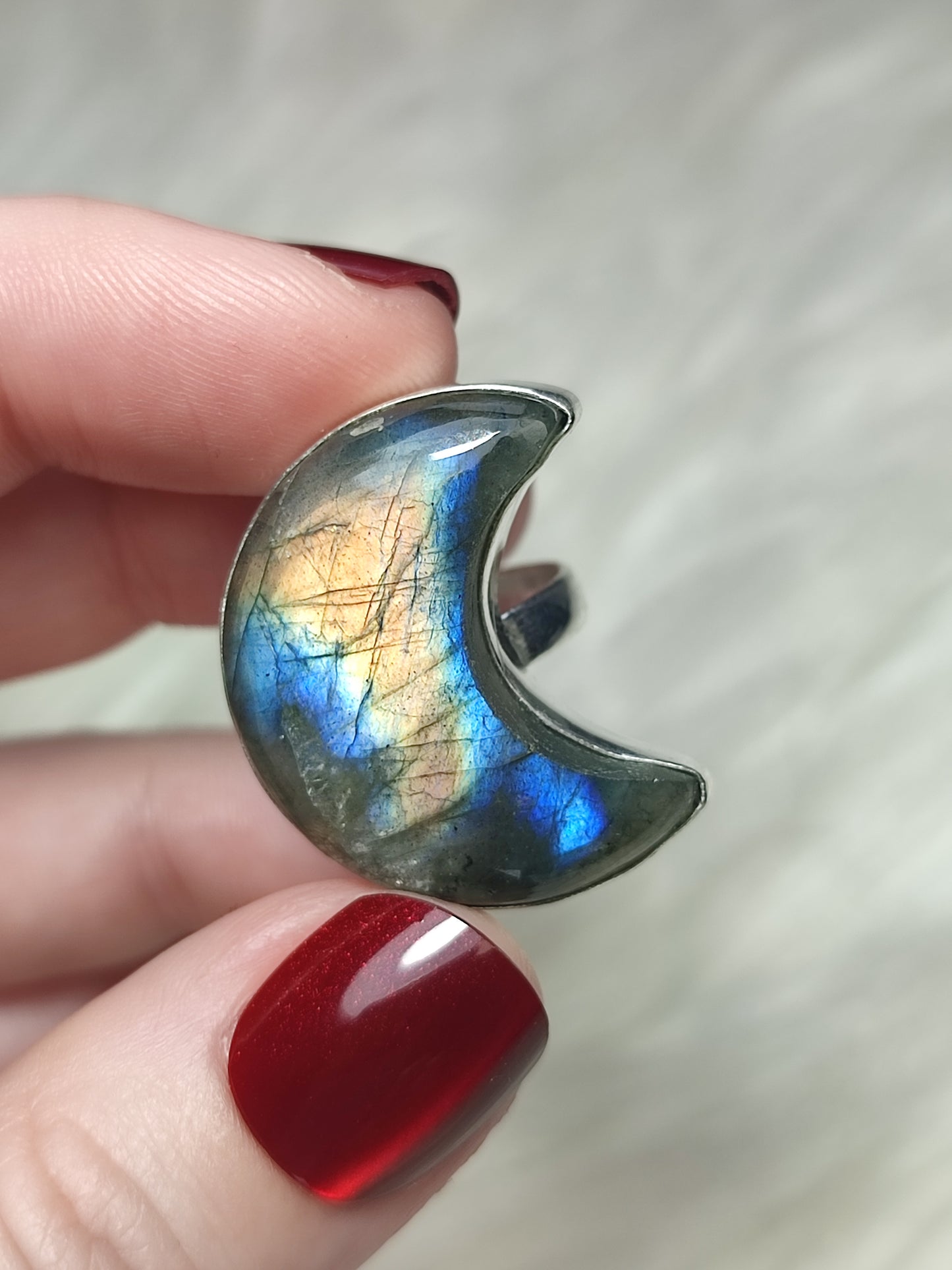 Anillo luna baño de plata con labradorita - Ajustable 88