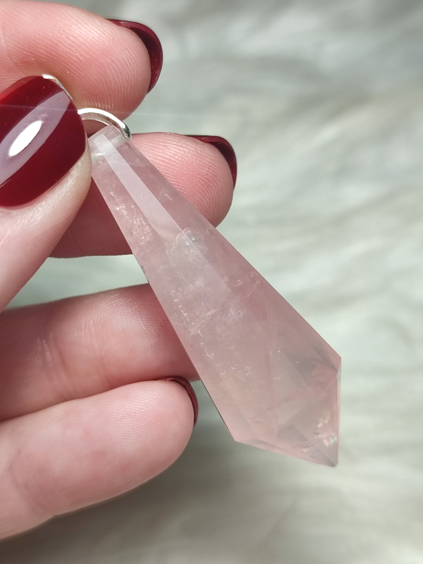Colgante péndulo talla vogel 12 caras - Cuarzo rosa Extra