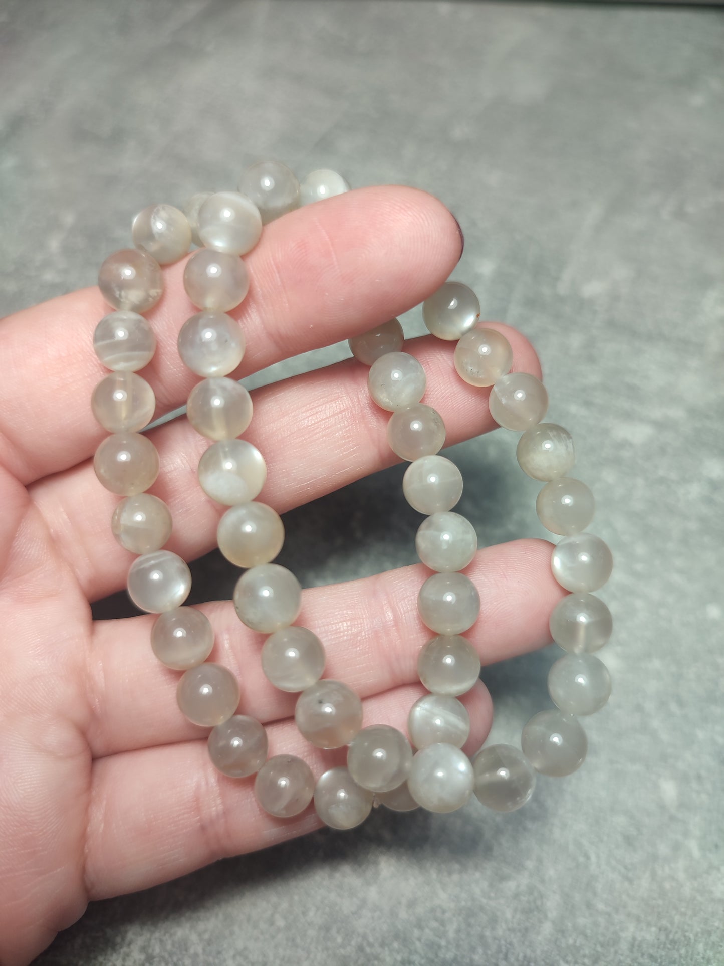 Pulsera elástica bolas 8 mm - piedra luna crema silky extra