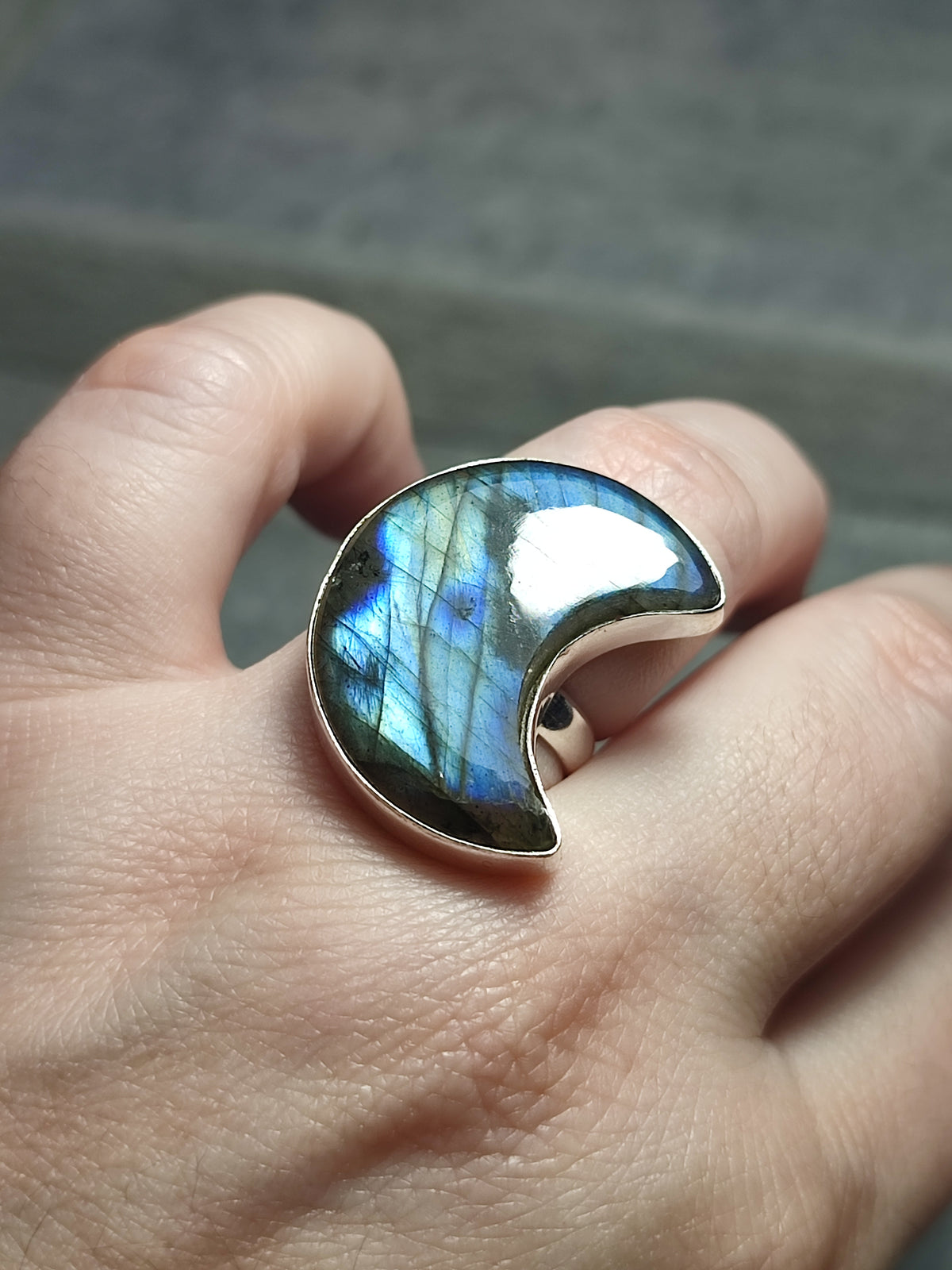 Anillo luna baño de plata con labradorita - Ajustable 28