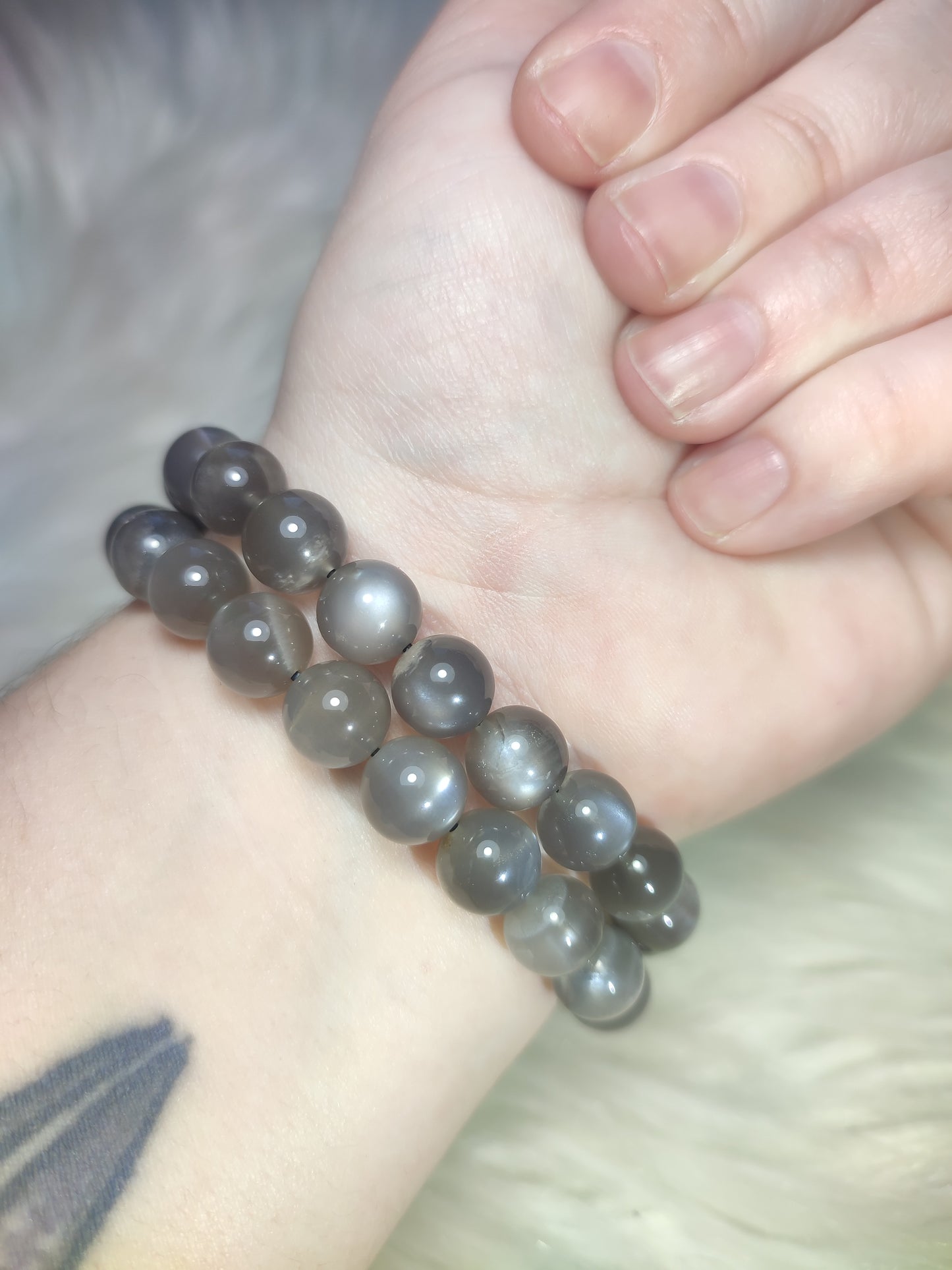 Pulsera elástica esferas de piedra luna gris extra 10 mm