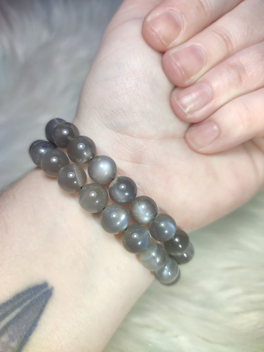 Pulsera elástica esferas de piedra luna gris extra 10 mm